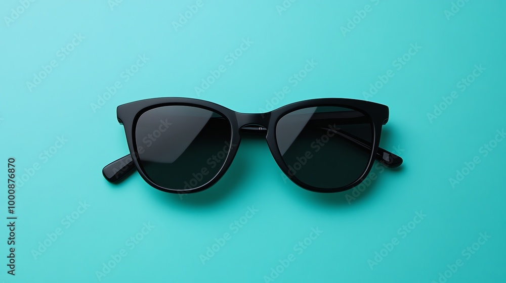 Black sunglasses on a blue background. Black sunglasses on a blue background.