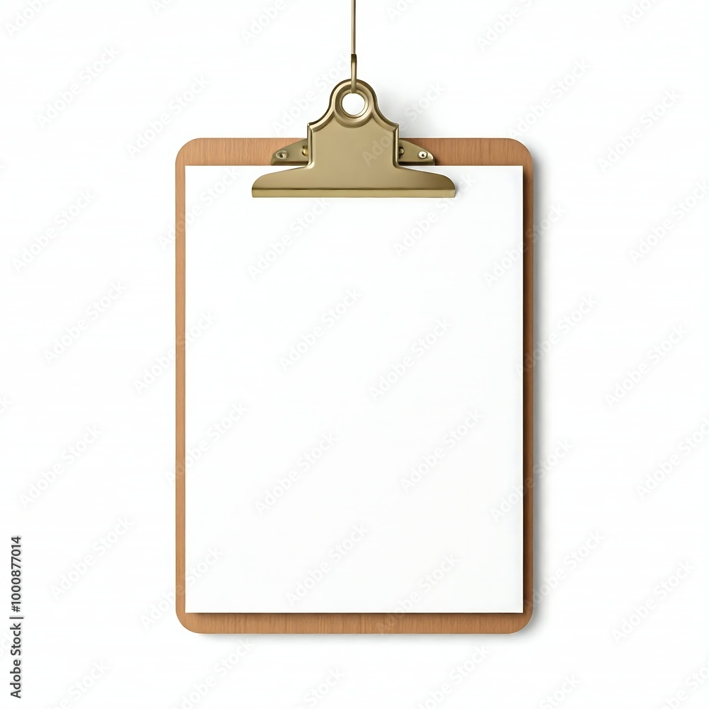 Hanging blank clipboard with blank paper isolated on white background Hanging blank clipboard with blank paper isolated on white background