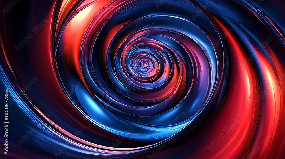 A swirling abstract pattern with red and blue colors creates a hypnotic effect, with a small white dot at the center. A swirling abstract pattern with red and blue colors creates a hypnotic effect, with a small white dot at the center.