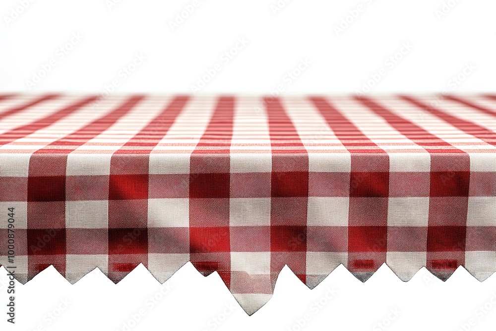 On a white backdrop, a red checkered tablecloth is isolated. Generative Ai On a white backdrop, a red checkered tablecloth is isolated. Generative Ai