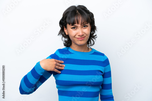 Young Argentinian woman isolated on white background pointing to oneself photo