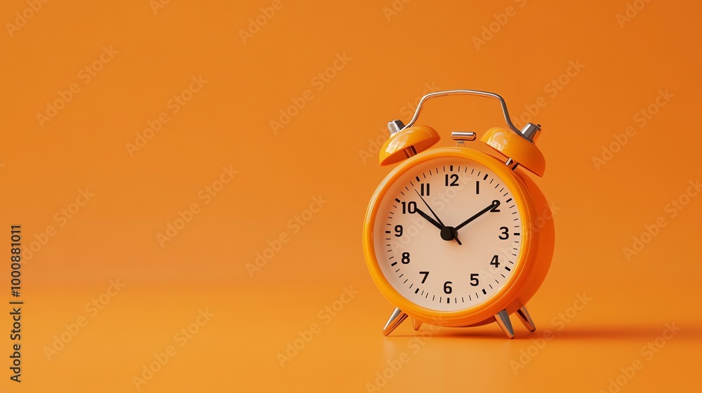 An orange alarm clock on an orange background. An orange alarm clock on an orange background.