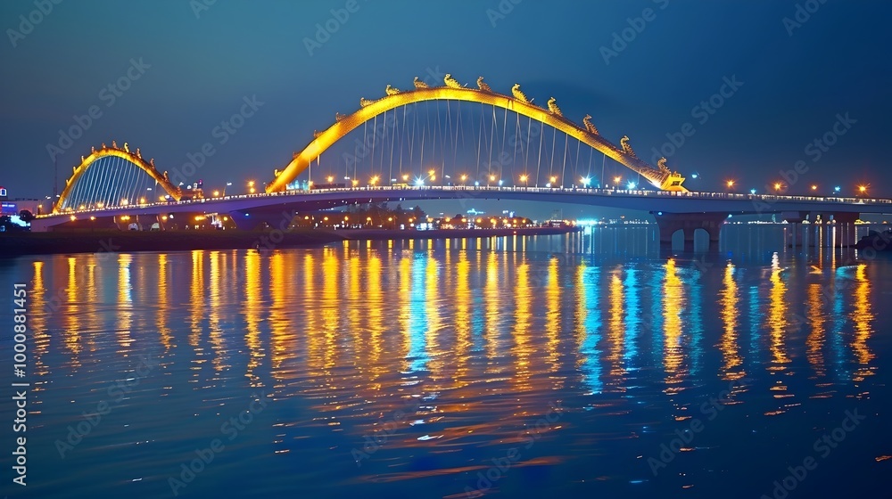 Obraz premium Illuminated Dragon Bridge in Da Nang Vietnam Modern Architectural Masterpiece by the Riverfront