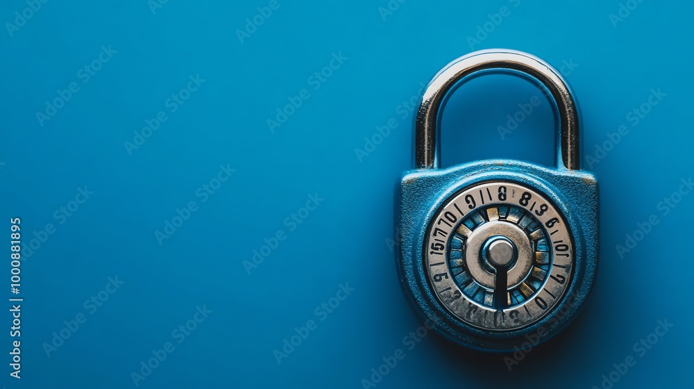 A combination lock on a blue background. A combination lock on a blue background.