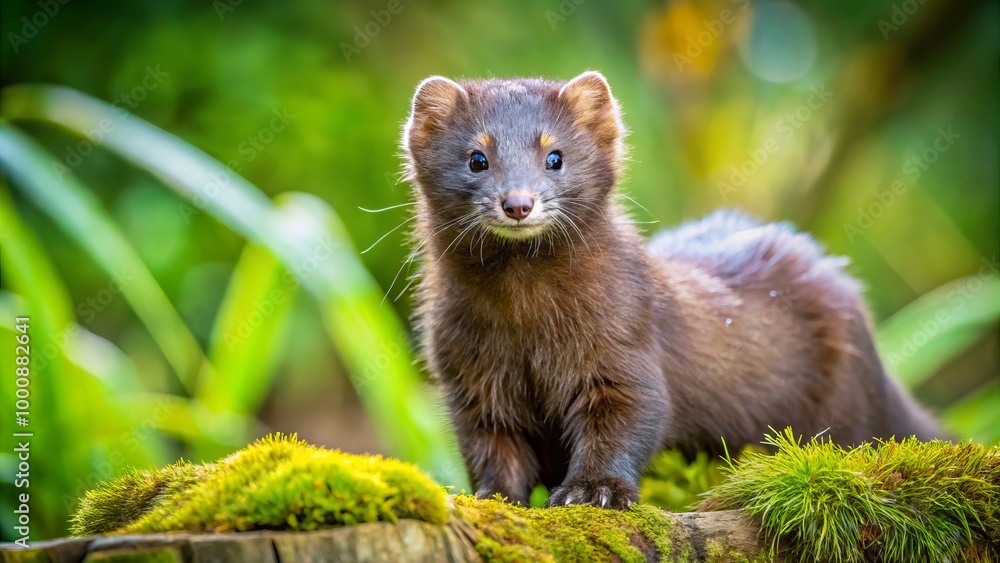 Fototapeta premium In the wild, elegant mink showcase their stunning fur and graceful movements, seamlessly blending into their natural