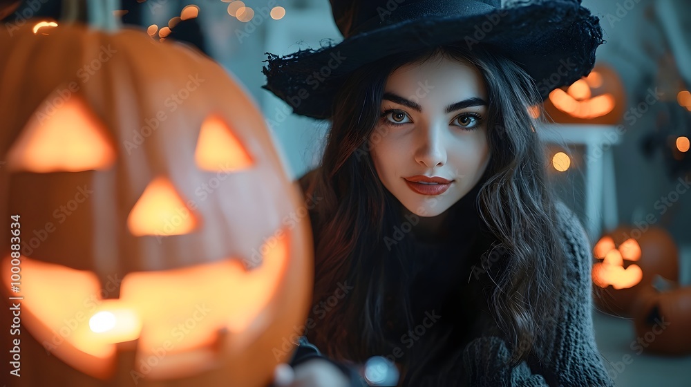 Photographer Dressed for Halloween Capturing Lively Studio Shots with Festive Backdrop Photographer Dressed for Halloween Capturing Lively Studio Shots with Festive Backdrop