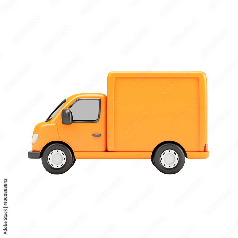 Orange delivery truck, white isolated background Orange delivery truck, white isolated background