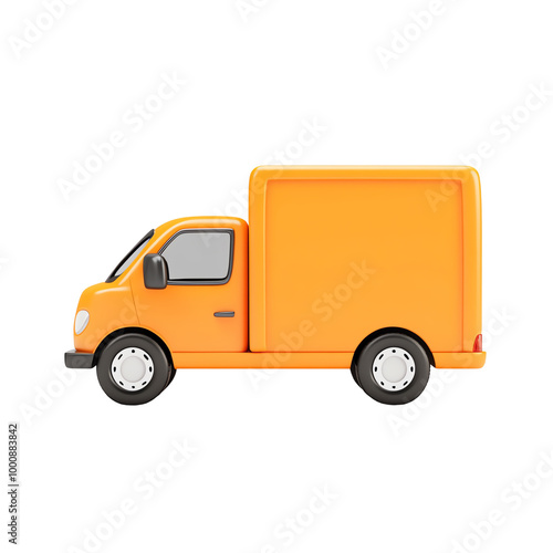 Orange delivery truck, white isolated background