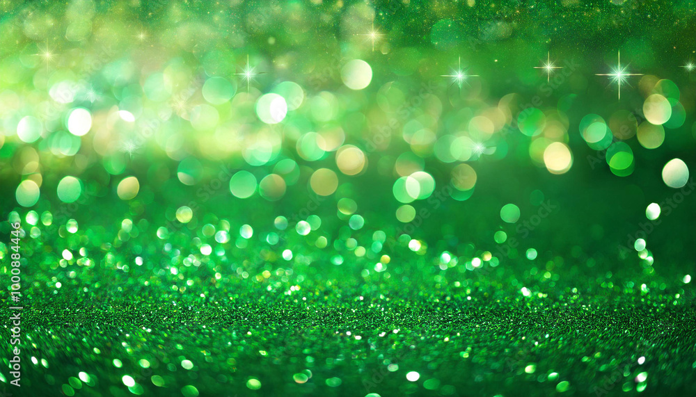 Obraz premium green Sparkling Lights Festive background with texture. Abstract Christmas twinkled bright bokeh defocused and Falling stars