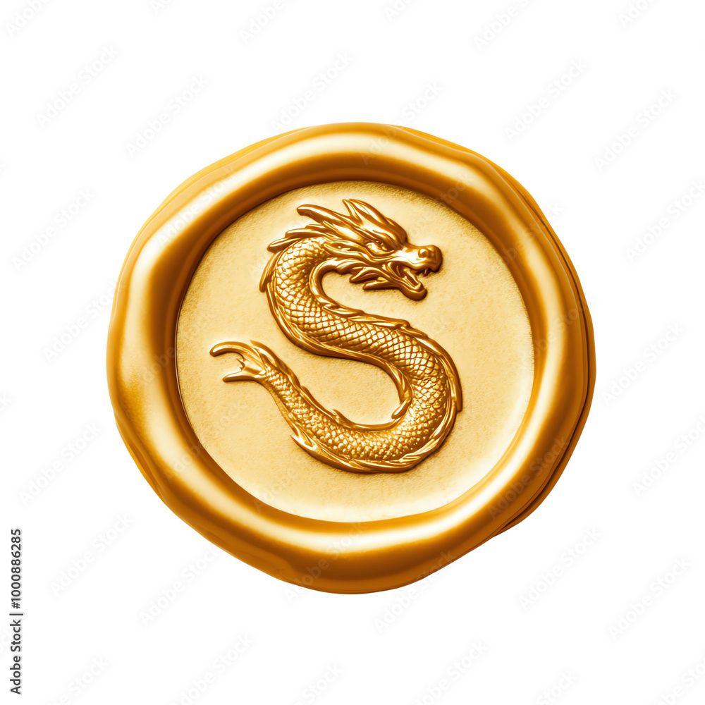Golden dragon a wax seal, isolate background