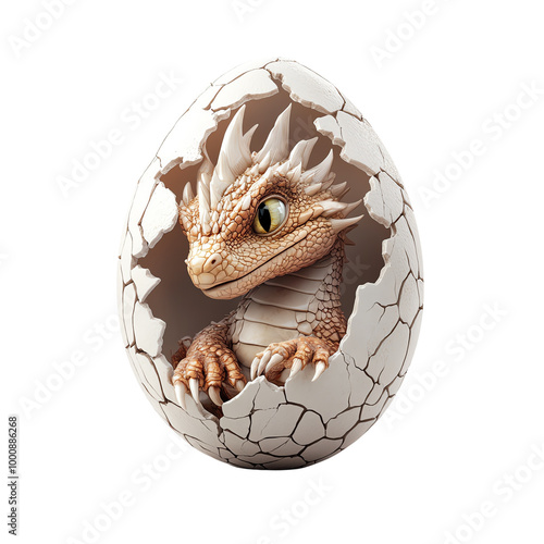 Baby dragon hatching from egg, isolate background photo