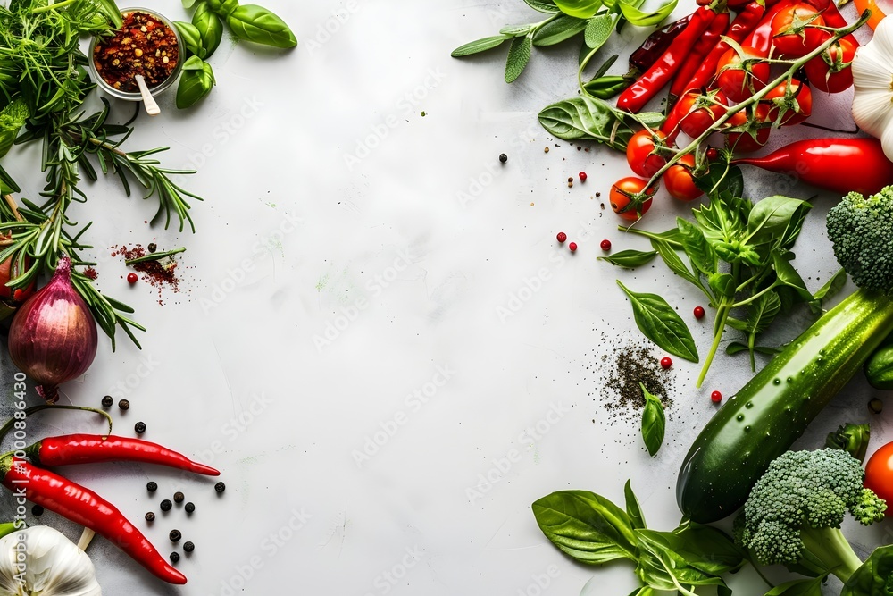 Variety of Fresh Vegetables and Herbs on White Background Variety of Fresh Vegetables and Herbs on White Background