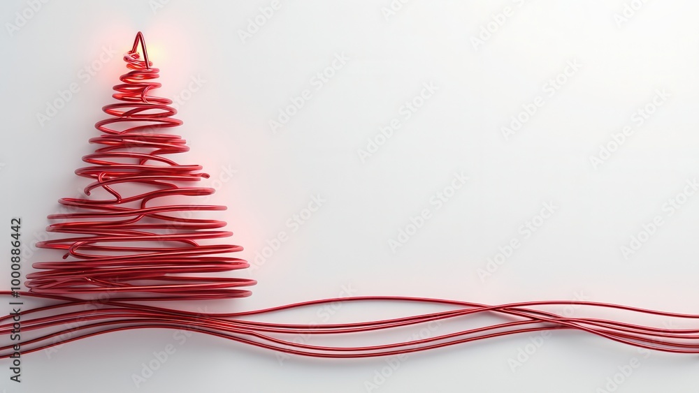 A unique Christmas tree crafted from red wire spirals stands prominently against a clean backdrop. The playful design captures the festive spirit while maintaining a minimalist aesthetic, perfect for A unique Christmas tree crafted from red wire spirals stands prominently against a clean backdrop. The playful design captures the festive spirit while maintaining a minimalist aesthetic, perfect for