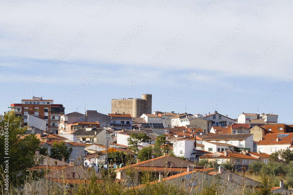 view of the village of san martin de valdeiglesias with the castle of la Coracera view of the village of san martin de valdeiglesias with the castle of la Coracera