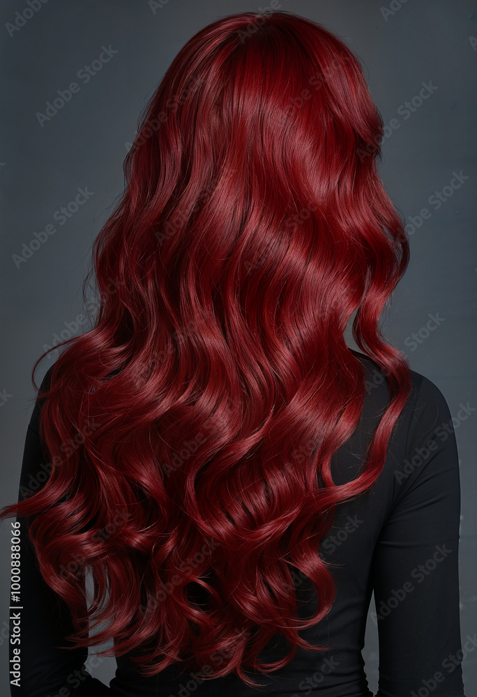model with long coloured ruby red wavy hairs model with long coloured ruby red wavy hairs