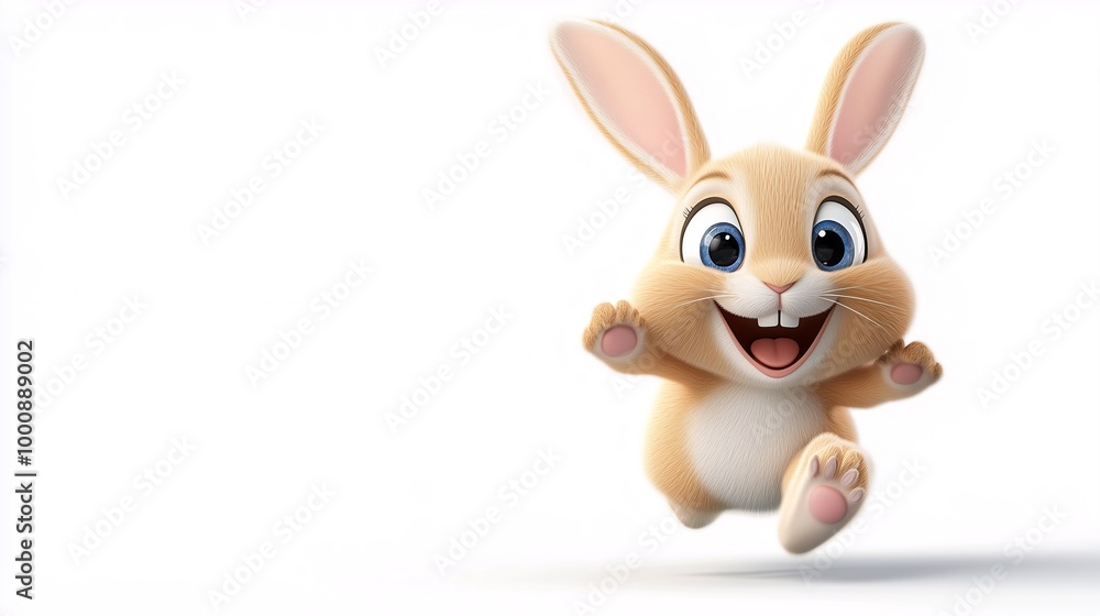 Obraz premium Cute Cartoon Bunny Hopping on White Background