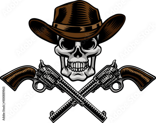Cowboy Hat Pistols Skull Pi...
