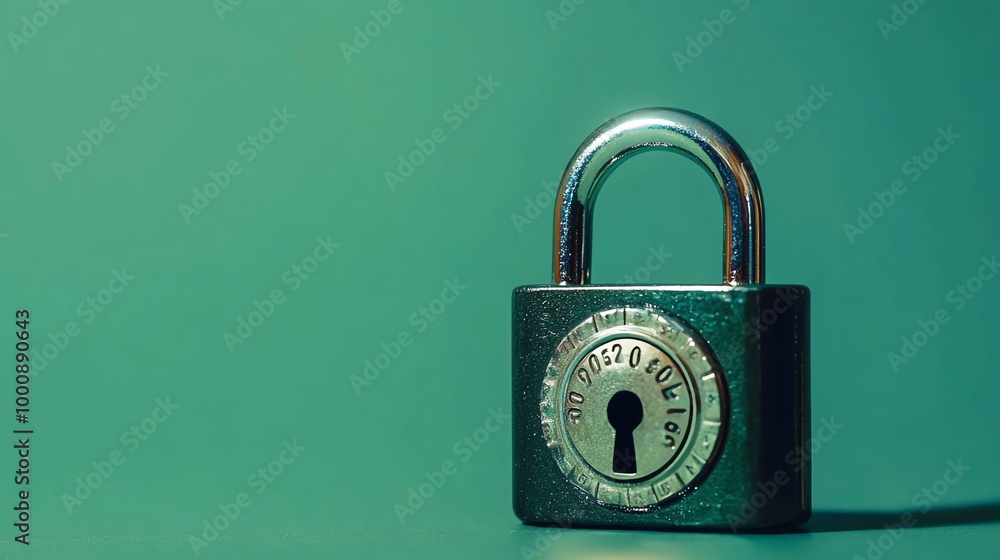 A combination padlock on a green surface.