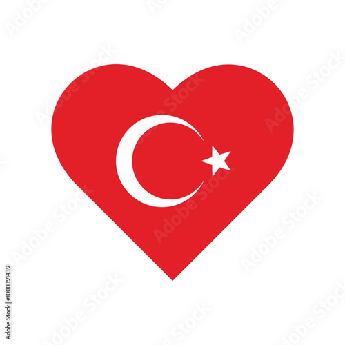 Love icon flag of Turkey isolated on white. Vector illustration