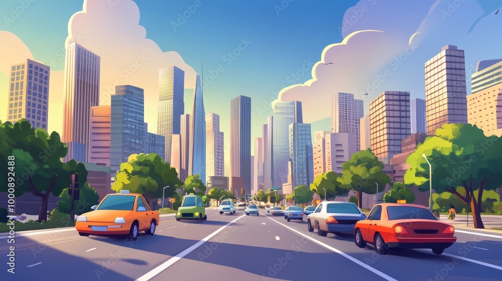 Naklejka premium Glimpse into the Heart of the City, Bustling Street Scene Capturing Urban Energy