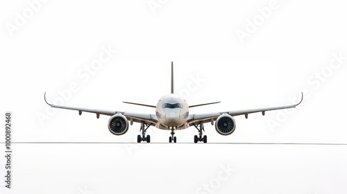 A commercial airplane with a clear white background for a clean, professional look. A clear white background enhances the sleek structure of a commercial airplane, perfect for showcasing aviation.