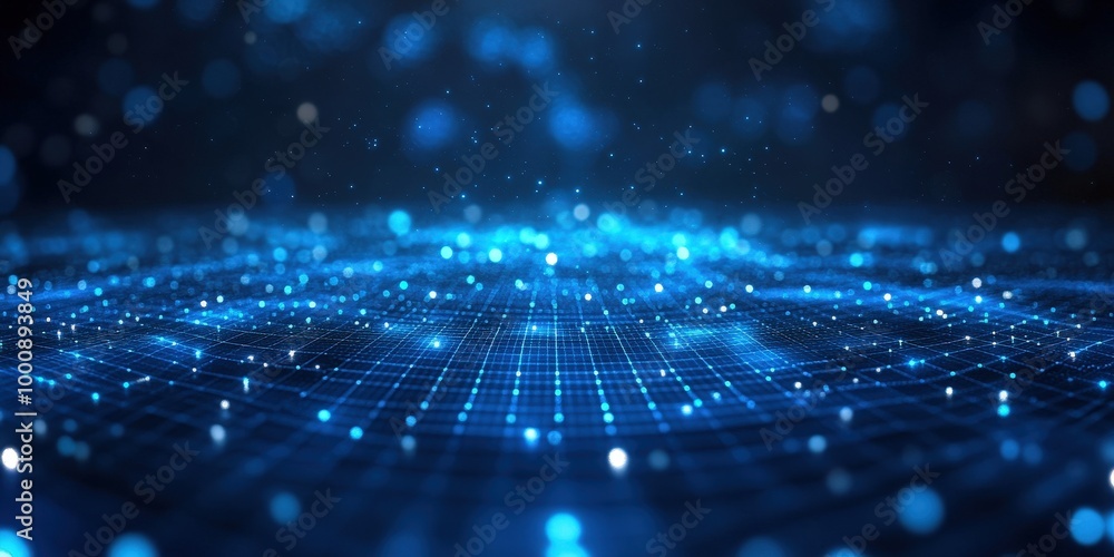 Obraz premium Abstract Blue Digital Background with Glowing Grid