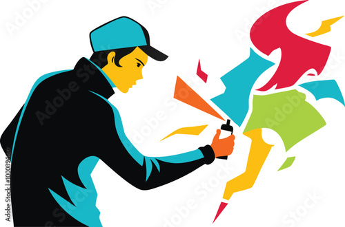 Graffiti artist creating street art, symbolizing creativity, urban culture, and selfexpression
