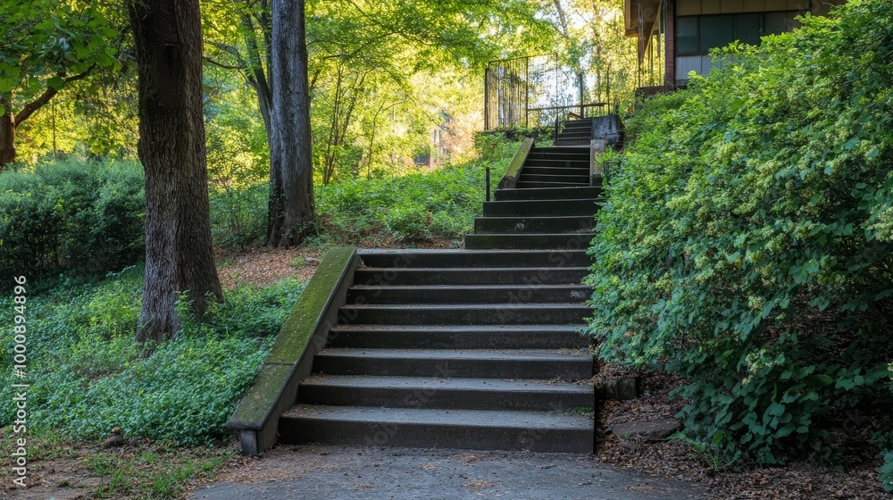 Woodland hotel with stairs and ramp Woodland hotel with stairs and ramp