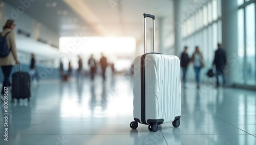 Suitcases in airport. Travel concept. 3d rendering