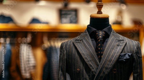 A man's suit is on display in a store