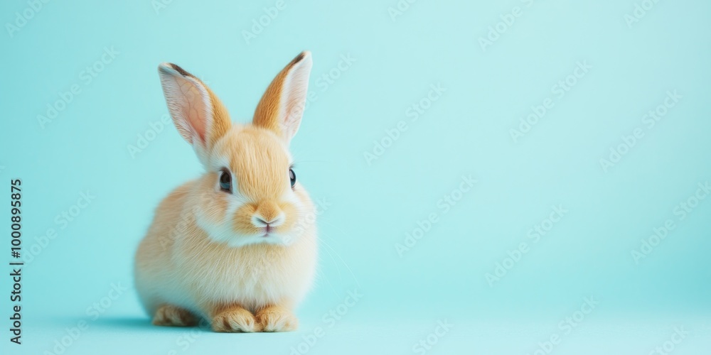 Obraz premium Small rabbit on blue surface