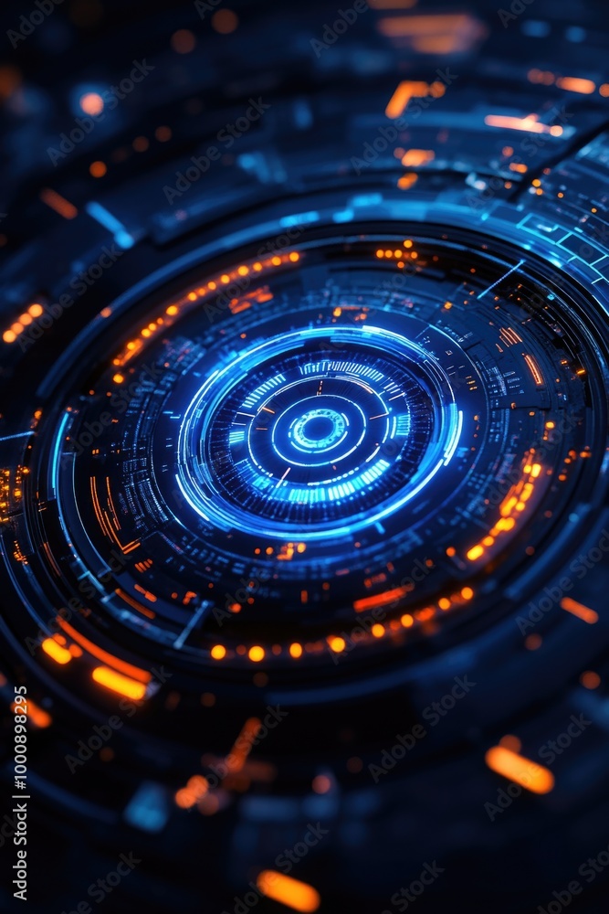 Fototapeta premium Blue Orange Circular Object Dark Room