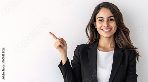 Professional Woman Pointing with Confidence