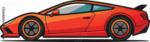 Red sports car, side view, symbolizing speed, luxury, and performance