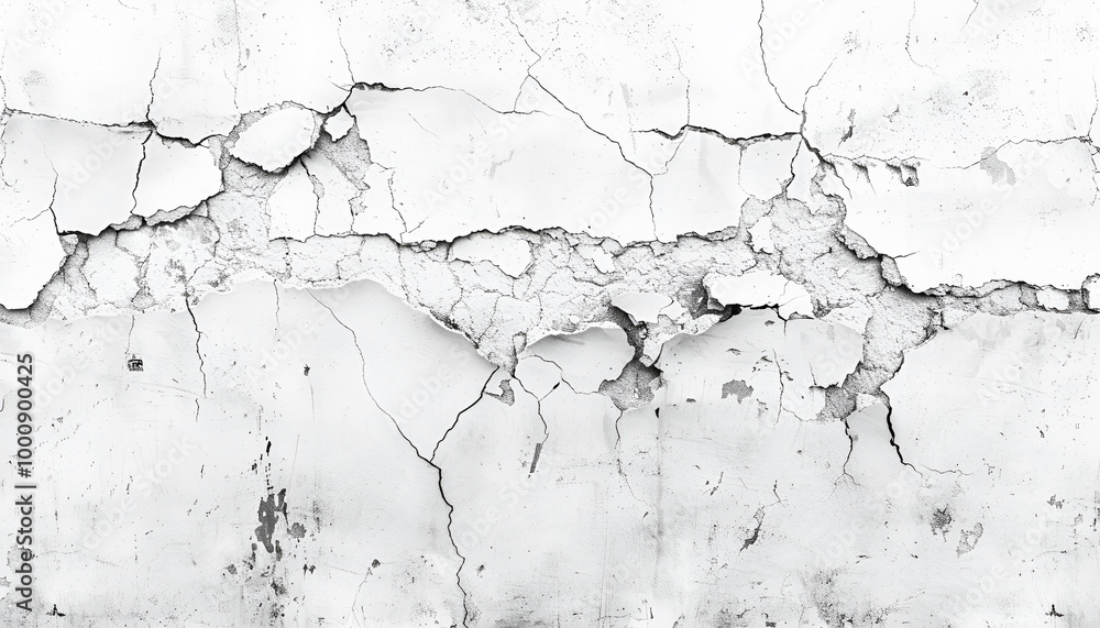 Obraz premium old worn crack on white concrete wall texture, Earthquake effects