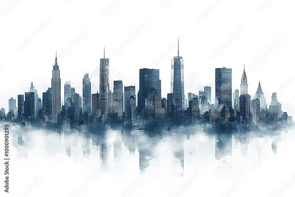 Isolated skyline of New York City on a white backdrop. Generative Ai Isolated skyline of New York City on a white backdrop. Generative Ai