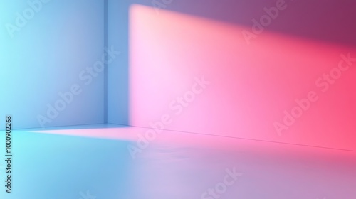 A minimalist background with a light blue wall and pink wall meeting in a corner.