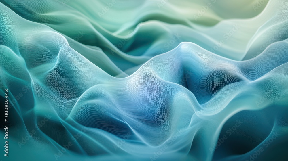 Obraz premium High-Resolution Abstract Design Emphasizing Fluid Movement and Repetition | Soothing Blues and Greens -- 16:9