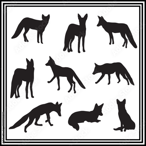 Silhouette illustration set of fox in different position