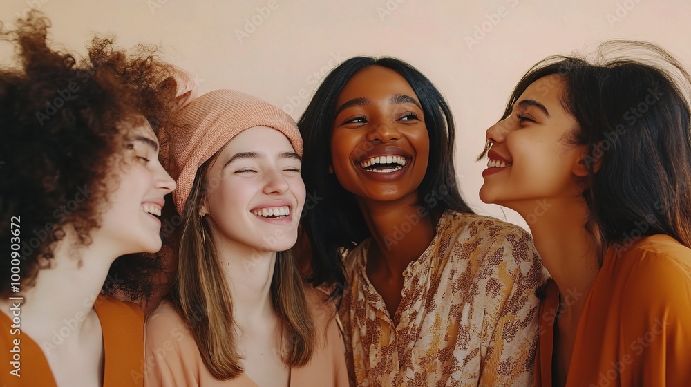 Obraz premium Joyful Friendship Among Diverse Young Women