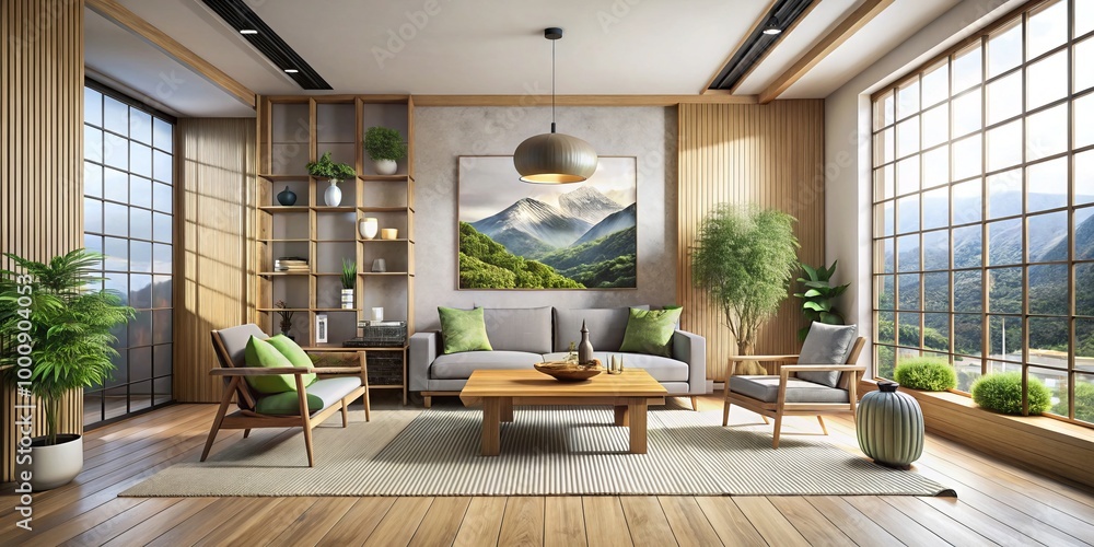 With an elegant combination of Japanese and Scandinavian styles, this interior design features minimalist furniture and With an elegant combination of Japanese and Scandinavian styles, this interior design features minimalist furniture and