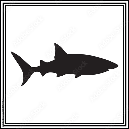 Black silhouette of Shark illustration on white background 