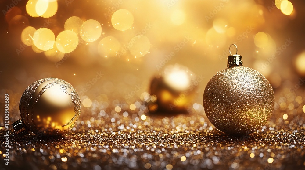 Sparkling Gold Ornaments on Shimmering Background Sparkling Gold Ornaments on Shimmering Background