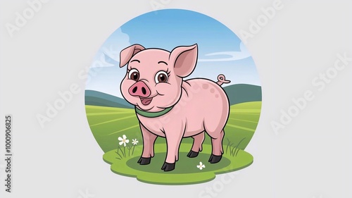 Illustration of a piglet on a white background. Family animals.