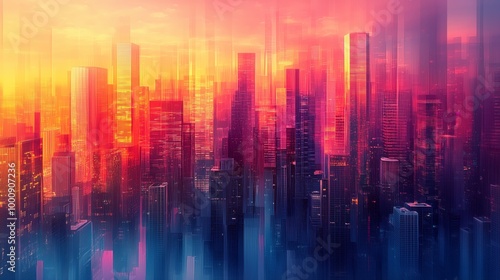 Vibrant Abstract Cityscape with Shifting Colors