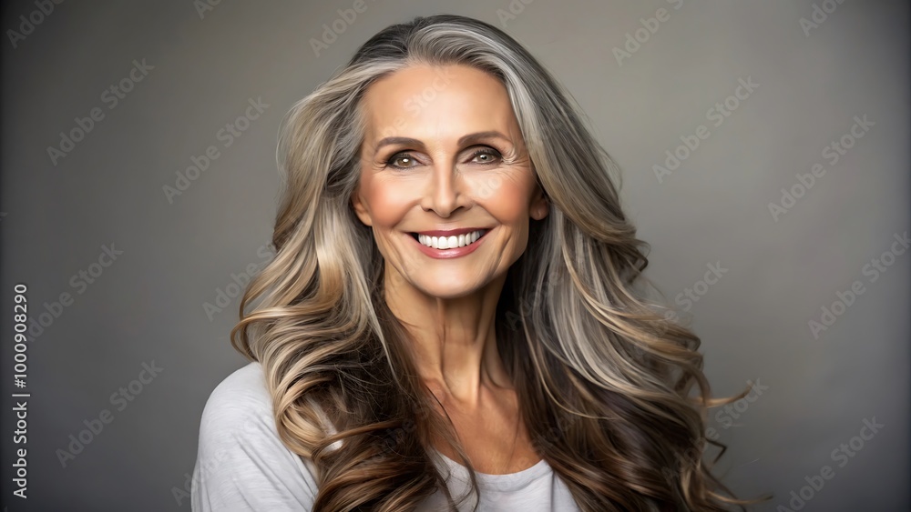 Beautiful Mature Woman with Gray Hair and White Smile Beautiful Mature Woman with Gray Hair and White Smile
