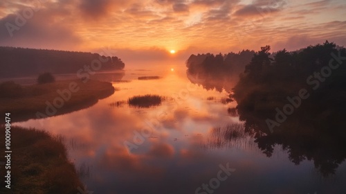 Fototapeta Naklejka Na Ścianę i Meble -  Dawn over Polish lake