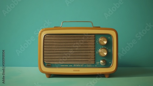 A vintage radio on a teal background.