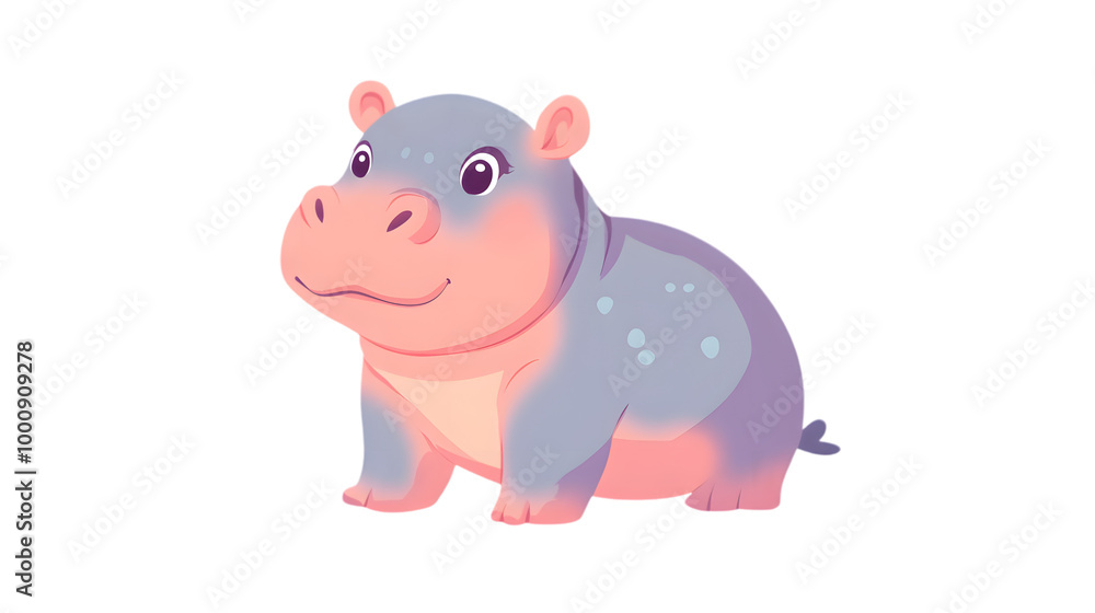 Naklejka premium A cute, cartoon-style hippopotamus with a round body and friendly expression, set against a plain black background.