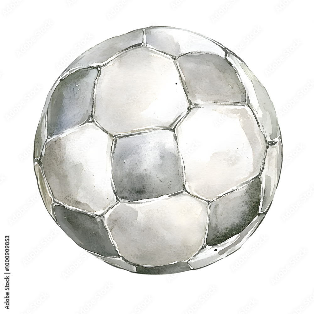 Naklejka premium A classic black and white soccer ball featuring a traditional pentagon and hexagon pattern, set against a solid black background.